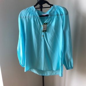 Lily Pulitzer- Silk long sleeve blouse- aqua blue